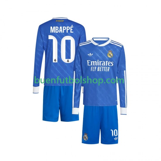 Camiseta de Fútbol Real Madrid Kylian Mbappe 10 2025-2026 Tercera Equipación Manga Larga Niño
