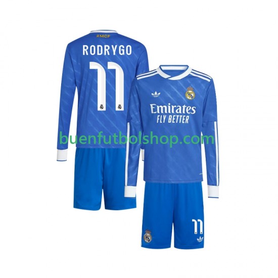 Camiseta de Fútbol Real Madrid Rodrygo 11 2025-2026 Tercera Equipación Manga Larga Niño