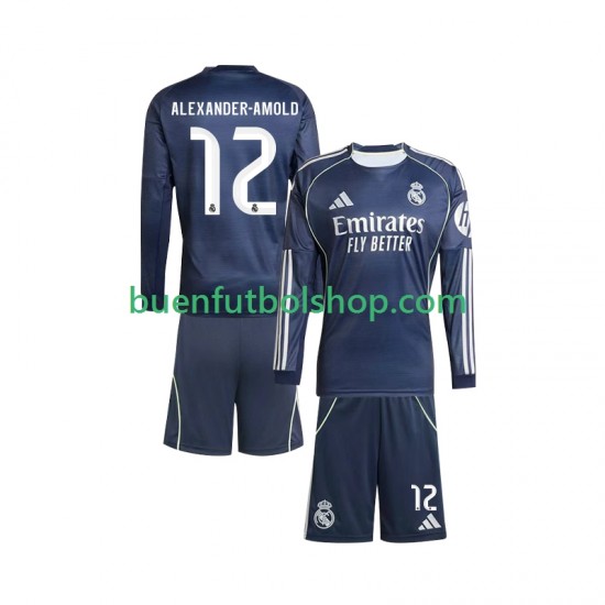 Camiseta de Fútbol Real Madrid Trent Alexander-Arnold 12 2025-2026 Segunda Equipación Manga Larga Niño