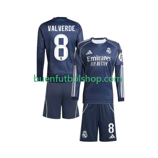 Camiseta de Fútbol Real Madrid Valverde 8 2025-2026 Segunda Equipación Manga Larga Niño