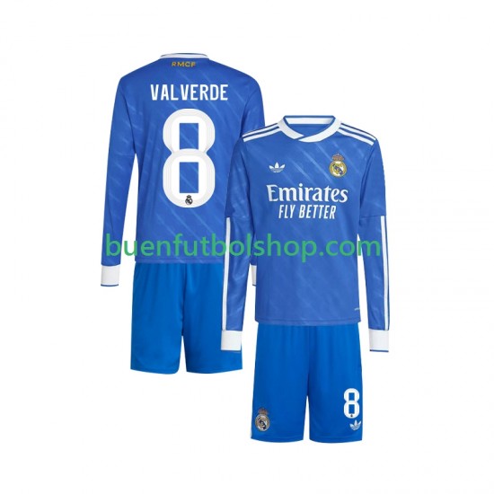 Camiseta de Fútbol Real Madrid Valverde 8 2025-2026 Tercera Equipación Manga Larga Niño