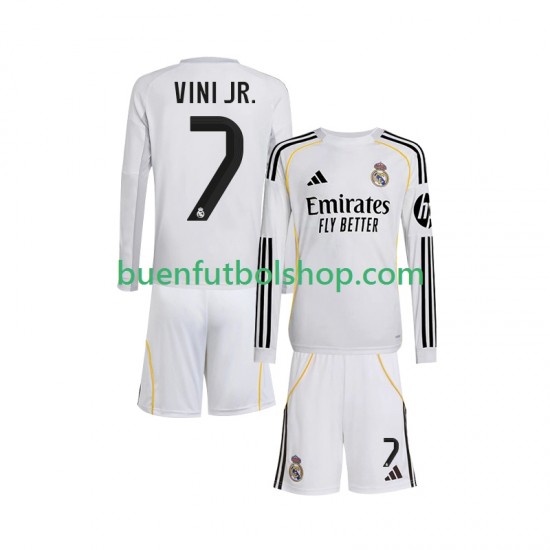 Camiseta de Fútbol Real Madrid Vinicius Junior 7 2025-2026 Primera Equipación Manga Larga Niño