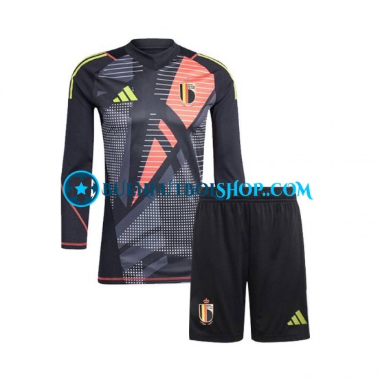 Camiseta de Fútbol Bélgica Portero Euro 2024 Primera Equipación Negro Manga Larga Niño