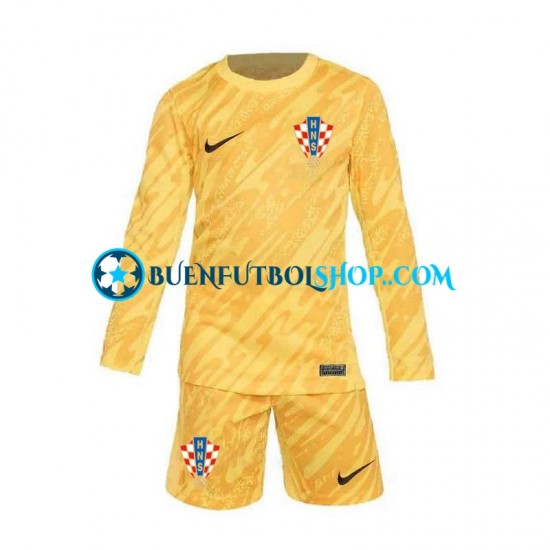 Camiseta de Fútbol Croacia Portero Euro 2024 Primera Equipación Amarillo Manga Larga Niño