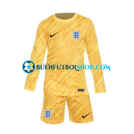 Camiseta de Fútbol Inglaterra Portero Euro 2024 Segunda Equipación Amarillo Manga Larga Niño