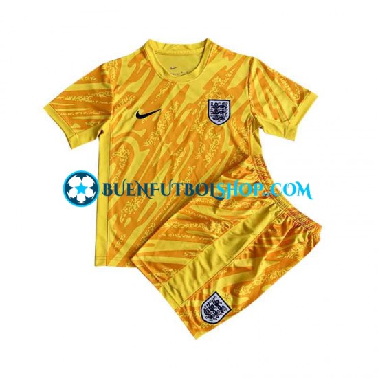 Camiseta de Fútbol Inglaterra Portero Euro 2024 Segunda Equipación Amarillo Manga Corta Niño