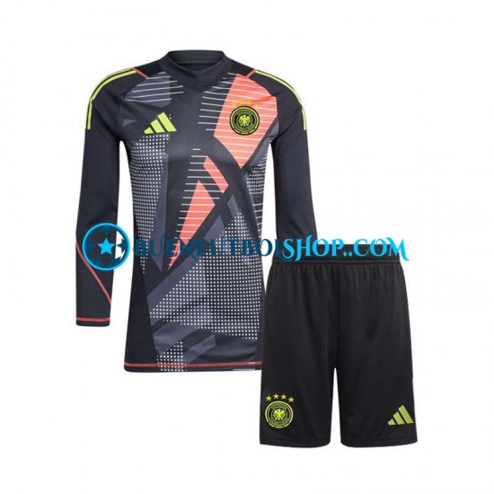 Camiseta de Fútbol Alemania Portero Euro 2024 Primera Equipación Negro Manga Larga Niño