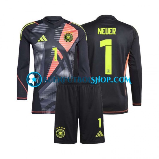 Camiseta de Fútbol Alemania Portero Manuel Neuer 1 Euro 2024 Primera Equipación Negro Manga Larga Niño