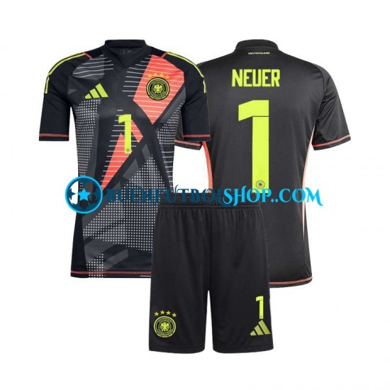 Camiseta de Fútbol Alemania Portero Manuel Neuer 1 Euro 2024 Primera Equipación Negro Manga Corta Niño