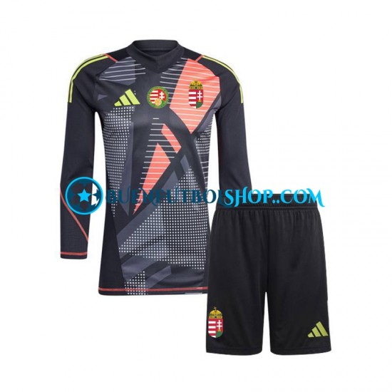 Camiseta de Fútbol Hungría Portero Euro 2024 Primera Equipación Negro Manga Larga Niño