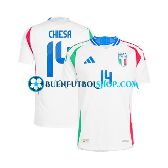 Camiseta de Fútbol Italia Chiesa 14 Euro 2024 Segunda Equipación Blanco Manga Corta Hombre