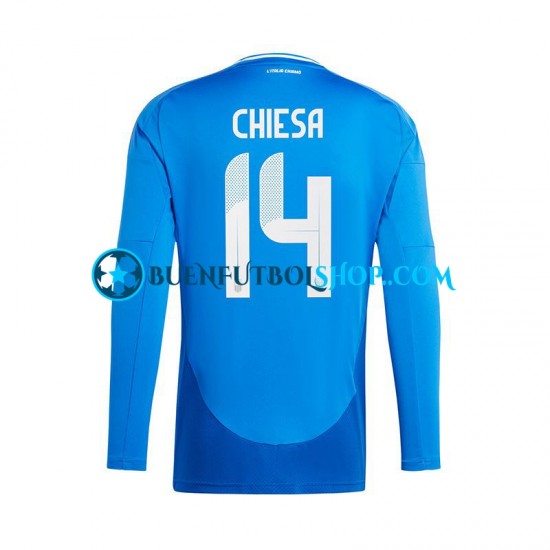 Camiseta de Fútbol Italia Chiesa 14 Euro 2024 Primera Equipación Azul Manga Larga Hombre