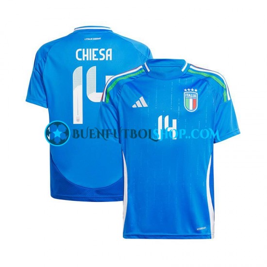 Camiseta de Fútbol Italia Chiesa 14 Euro 2024 Primera Equipación Azul Manga Corta Hombre