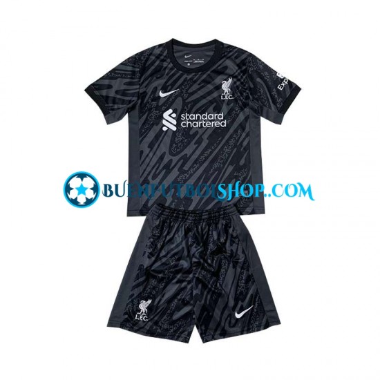 Camiseta de Fútbol Liverpool Portero 2024-2025 Primera Equipación Negro Manga Corta Niño