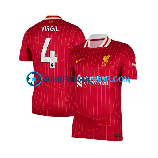 Camiseta de Fútbol Liverpool Virgil van Dijk 4 2024-2025 Primera Equipación Rojo Manga Corta Hombre