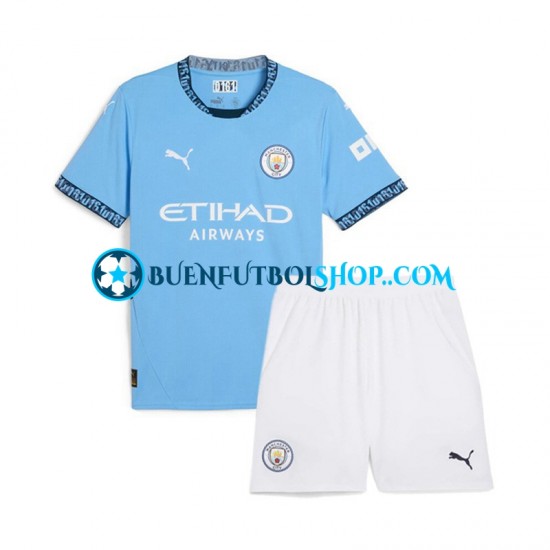 Camiseta de Fútbol Manchester City 2024-2025 Primera Equipación Azul Manga Corta Niño