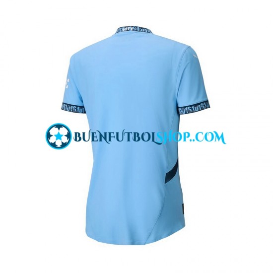 Camiseta de Fútbol Manchester City 2024-2025 Primera Equipación Azul Manga Corta Hombre