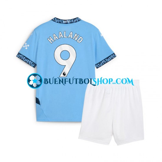 Camiseta de Fútbol Manchester City Erling Haaland 9 2024-2025 Primera Equipación Azul Manga Corta Niño