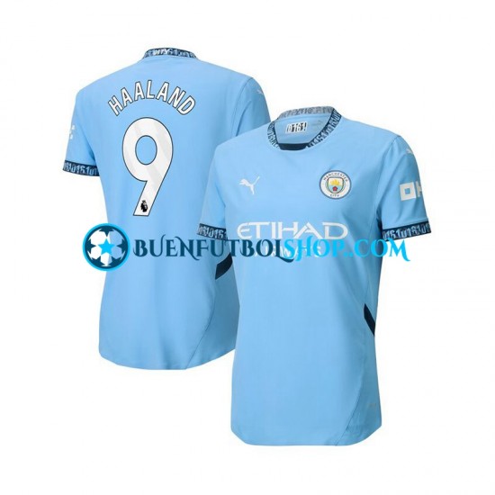 Camiseta de Fútbol Manchester City Erling Haaland 9 2024-2025 Primera Equipación Azul Manga Corta Hombre