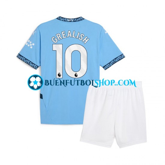 Camiseta de Fútbol Manchester City Jack Grealish 10 2024-2025 Primera Equipación Azul Manga Corta Niño