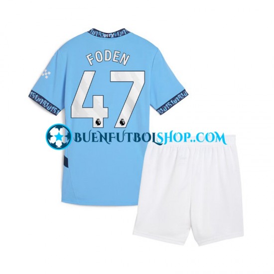 Camiseta de Fútbol Manchester City Phil Foden 47 2024-2025 Primera Equipación Azul Manga Corta Niño