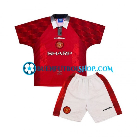 Camiseta de Fútbol Manchester United Retro 1996 Primera Equipación Manga Corta Niño