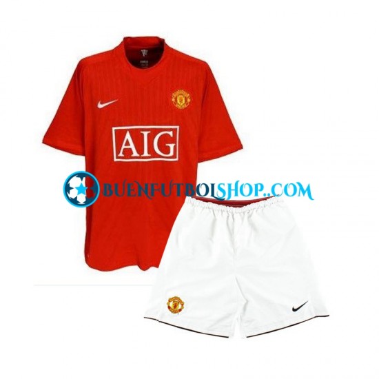 Camiseta de Fútbol Manchester United Retro 2007 Primera Equipación Manga Corta Niño