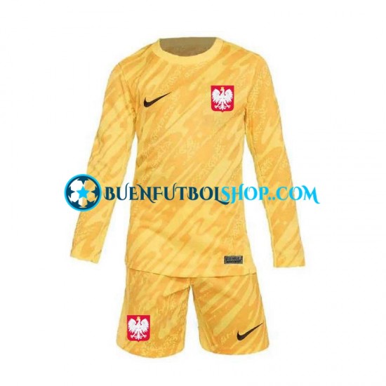 Camiseta de Fútbol Polonia Portero Euro 2024 Primera Equipación Amarillo Manga Larga Niño