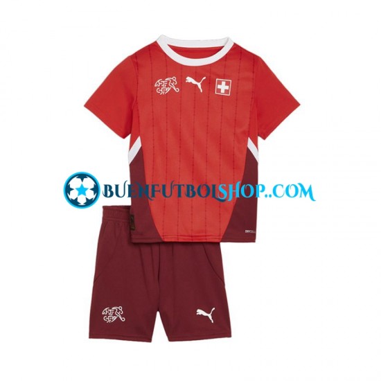 Camiseta de Fútbol Suiza Euro 2024 Primera Equipación Rojo Manga Corta Niño