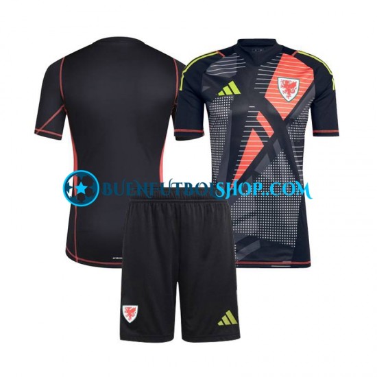 Camiseta de Fútbol Gales Portero 2024 Primera Equipación Negro Manga Corta Niño