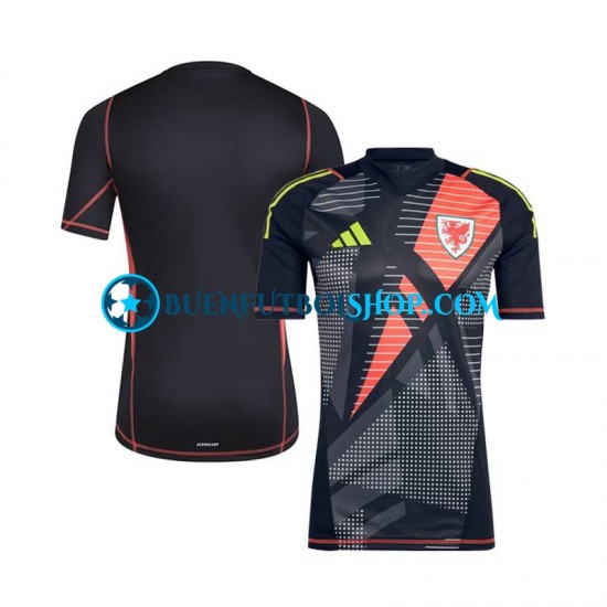 Camiseta de Fútbol Gales Portero 2024 Primera Equipación Negro Manga Corta Hombre