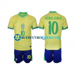 Camiseta de Fútbol Brasil Ronaldinho 10 2024 Primera Equipación Manga Corta Niño