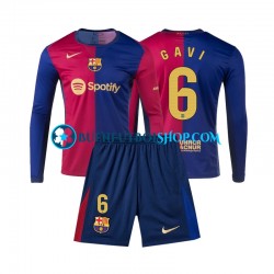 Camiseta de Fútbol FC Barcelona Gavi 6 2024-2025 Primera Equipación Manga Larga Niño