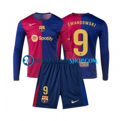 Camiseta de Fútbol FC Barcelona Lewandowski 9 2024-2025 Primera Equipación Manga Larga Niño