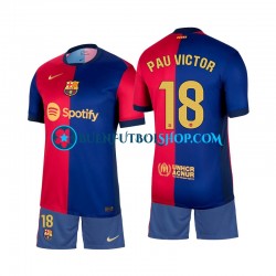 Camiseta de Fútbol FC Barcelona Pau Victor 18 2024-2025 Primera Equipación Manga Corta Niño