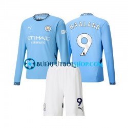 Camiseta de Fútbol Manchester City Erling Haaland 9 2024-2025 Primera Equipación Manga Larga Niño