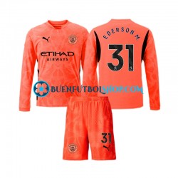 Camiseta de Fútbol Manchester City Portero Ederson Moraes 31 2024-2025 Segunda Equipación Manga Larga Niño