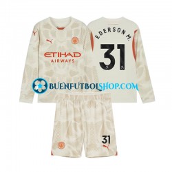 Camiseta de Fútbol Manchester City Portero Ederson Moraes 31 2024-2025 Tercera Equipación Manga Larga Niño