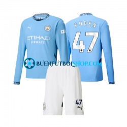 Camiseta de Fútbol Manchester City Phil Foden 47 2024-2025 Primera Equipación Manga Larga Niño