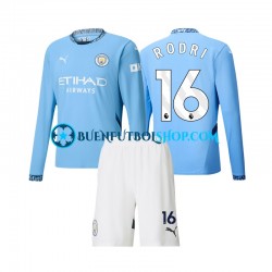 Camiseta de Fútbol Manchester City Rodri 16 2024-2025 Primera Equipación Manga Larga Niño