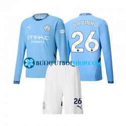 Camiseta de Fútbol Manchester City Savinho 26 2024-2025 Primera Equipación Manga Larga Niño