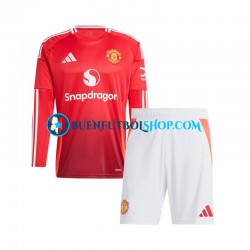 Camiseta de Fútbol Manchester United 2024-2025 Primera Equipación Manga Larga Niño