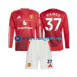 Camiseta de Fútbol Manchester United Kobbie Mainoo 37 2024-2025 Primera Equipación Manga Larga Niño