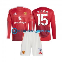 Camiseta de Fútbol Manchester United Leny Yoro 15 2024-2025 Primera Equipación Manga Larga Niño