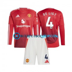 Camiseta de Fútbol Manchester United Matthijs de Ligt 4 2024-2025 Primera Equipación Manga Larga Niño