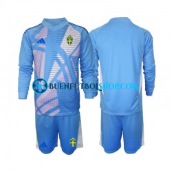 Camiseta de Fútbol Suecia Portero 2024 Segunda Equipación Azul Manga Larga Niño Camiseta de Fútbol Suecia Portero 2024 Segunda Equipación Azul Manga Larga Niño