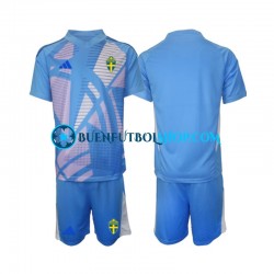 Camiseta de Fútbol Suecia Portero 2024 Segunda Equipación Azul Manga Corta Niño Camiseta de Fútbol Suecia Portero 2024 Segunda Equipación Azul Manga Corta Niño